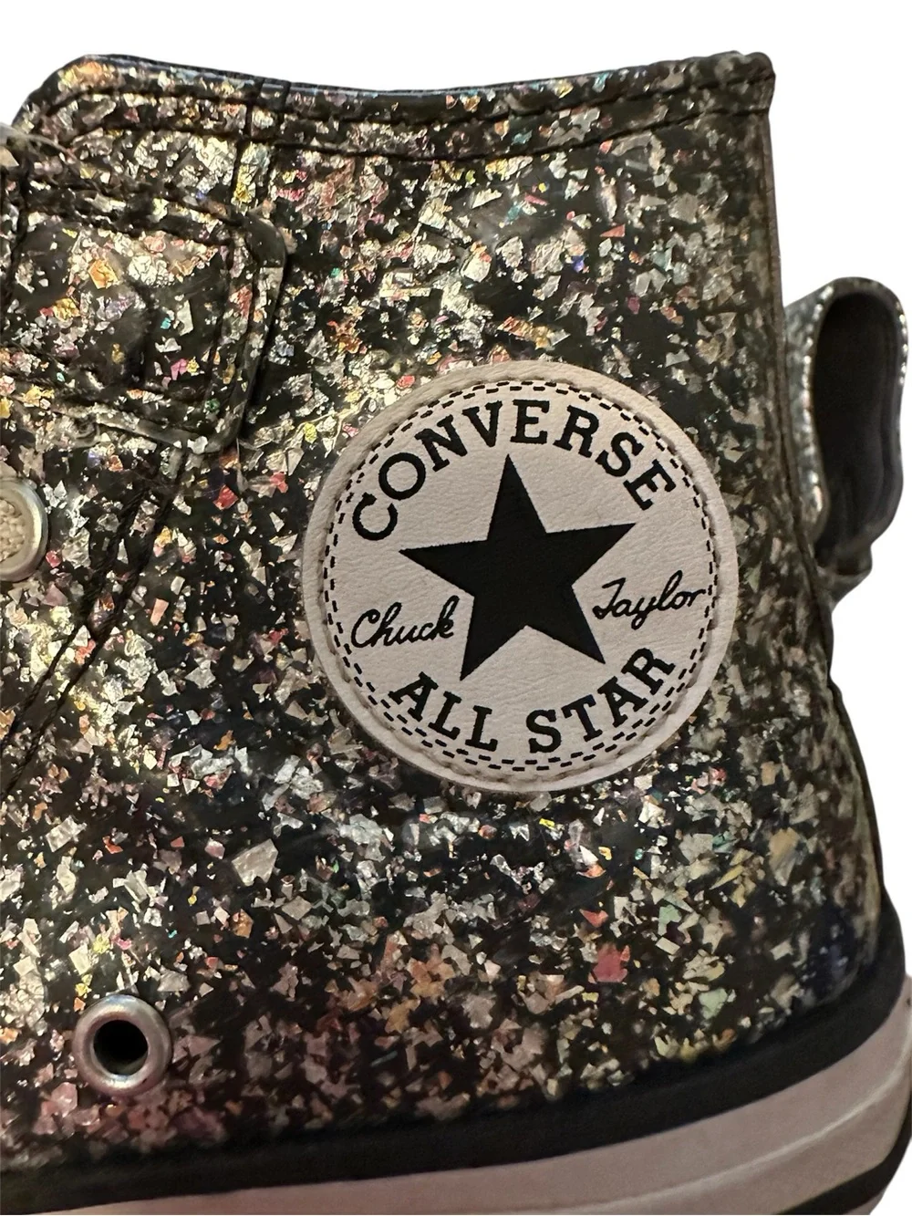 Converse Black Youth Canvas High-Top Sneaker with Holographic look